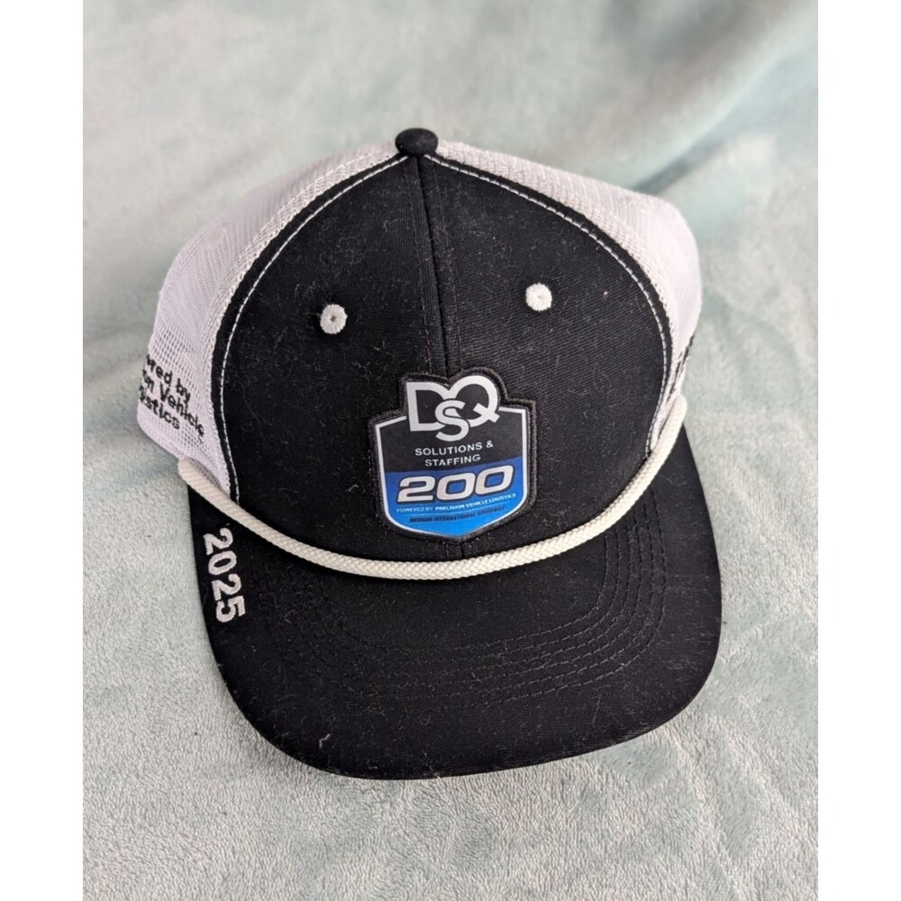 Michigan Speedway 2025 NASCAR DSQ 200 Trucker Hat Black White Snapback